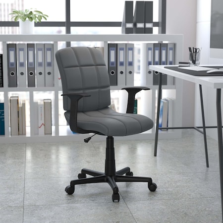 Flash Furniture Mid-Back Gray Quilted Vinyl Swivel Task Office Chair with Arms GO-1691-1-GY-A-GG